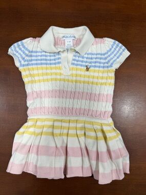 Ralph Lauren Girls Knit Polo Dress in White, Pink, Yellow, Blue